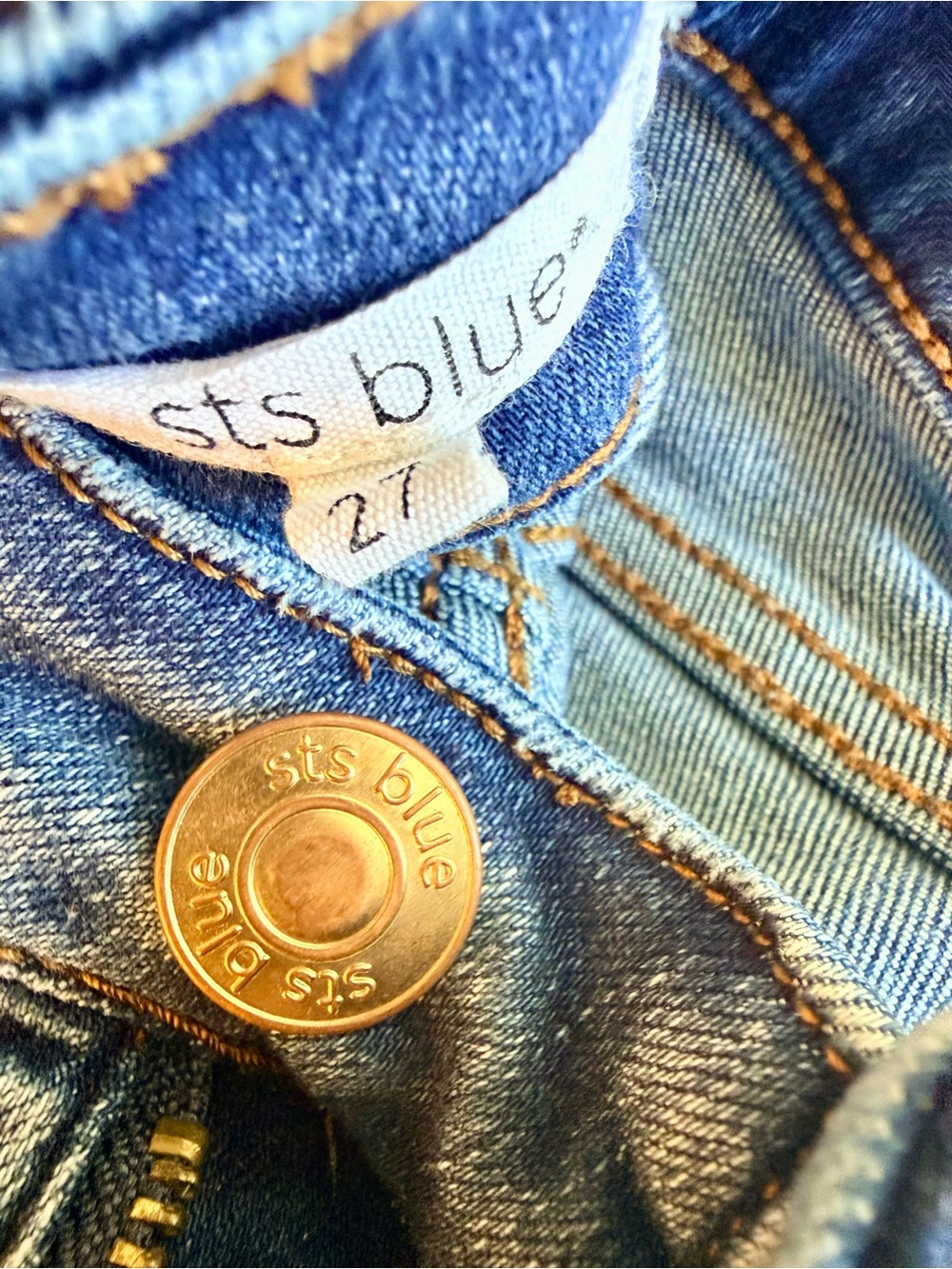 STS Blue Medium Wash Denim Jeans with Branded Brass Button